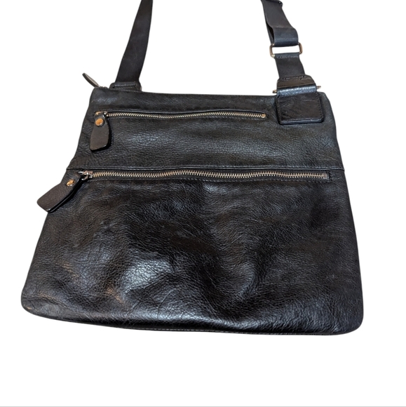 Margot Black Soft Leather Crossbody Bag Nylon Strap Grunge Classic Punk - Picture 2 of 8